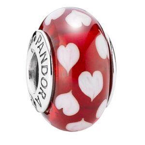 Pandora Murano Glass ALE 925 Sterling Silver Red Pink Heart Charm Retired